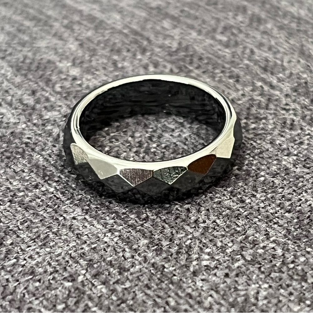 Chunky Hematite Multifaceted Gemstone Band Ring